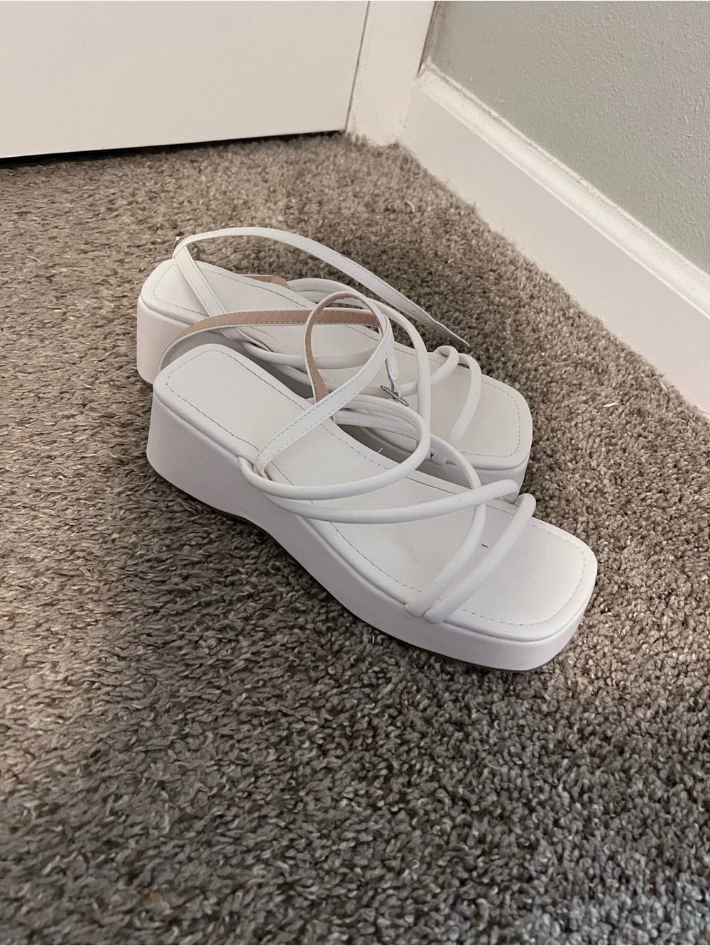 White Strappy Platform Sandals - Women